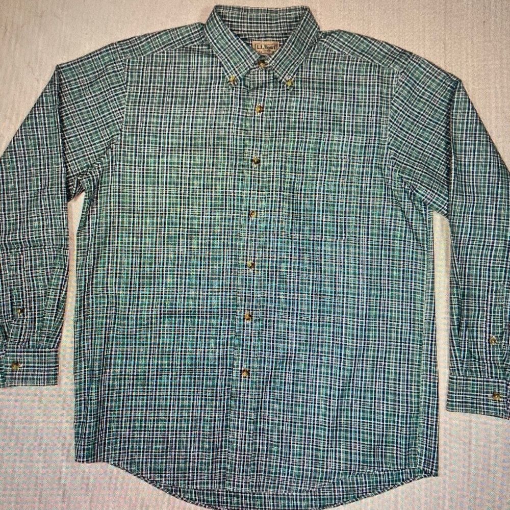 L.L. Bean Green & Blue Plaid Cotton Button-Down Shirt